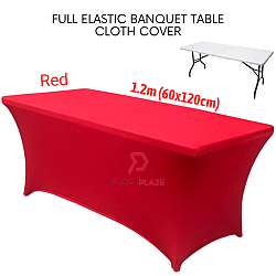 Red 1.2 Meter Full Plastic Banquet Table Cloth Cover Stretch Event Hotel Kain Sarung Meja Party