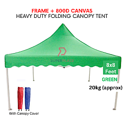 Green 8x8 Feet Full Set 800D Canvas Heavy Duty Folding Canopy Tent Kanopi Bazar Payung Pasar Malam Khemah