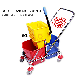 50L Double Tank Mop Wringer Cart Janitor Cleaner Housekeeping Cleaning Cart