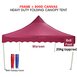 Maroon 8x8 Feet Full Set 800D Canvas Heavy Duty Folding Canopy Tent Kanopi Bazar Payung Pasar Malam Khemah