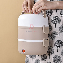 3 Layers Khakis Electric Portable Lunch Box Mini Cooker Steamer Multifunctional Cooker