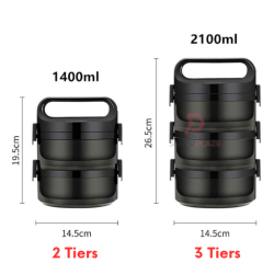 Black 3 Tiers SUS304 Food Storage Carrier Tiffin Carrier Portable Stainless Steel Thermal Lunch Box