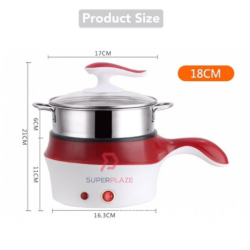 Pink 18cm Mini Multifunction Stainless Steel Electric Cooker Frying Pan Pot Periuk Serbaguna