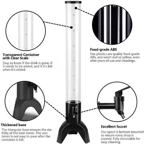 Black 3L No Ice Tube Polycarbonate Juice Tower Beer Cocktail Cold Drink ABS Beverage Dispenser