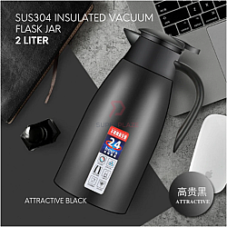 Attractive Black SUS304 2L Insulated Vacuum Thermal Flask Stainless Steel Flask Jar Coffee Pot