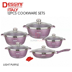 Light Purple Color 12pcs Dessini Italy Cookware Sets Granite Aluminium Non Stick Grill Fry Pan Casserole Pot Bowl