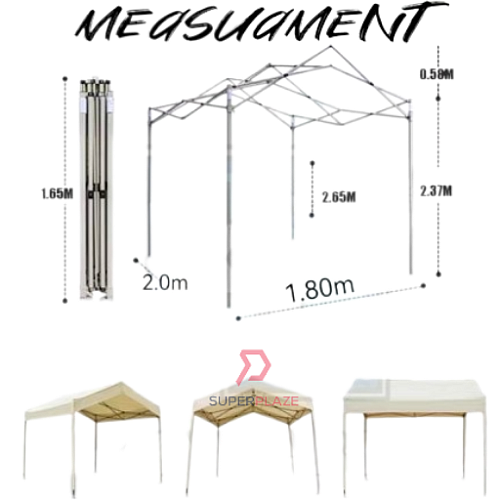 Beige White 1.8x2 Meter Folding Tent Canopy Khemah Lipat Bazaar Canopi Umbrella
