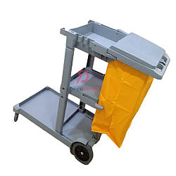 Grey With Cover Commercial Janitor Cart Heavy Duty Cleaner Trolley Multifunctional Housekeeping Cart