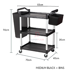 Medium Black Plus Bins 3 Tiers Plastic Multifunctional Food Court Trolley Restaurant Cleaning Collector Utility Cart