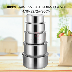 10 Pcs Stainless Steel Indian Pot Set Multipurpose Stock Pot Ware Food Storage