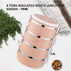 Pink 4 Tiers SUS304 Stainless Steel Portable Food Carrier Insulated Bento Lunch Box