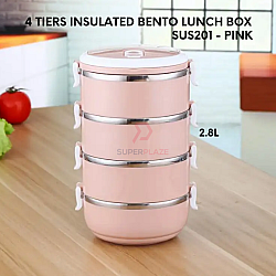 Pink 4 Tiers SUS201 Stainless Steel Portable Food Carrier Insulated Bento Lunch Box