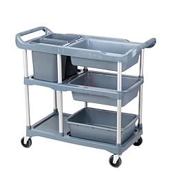 Double Handle 3 Plus 2 Plastic Collector Cart Food Court Cleaning Trolley Multipurpose Utility Cart