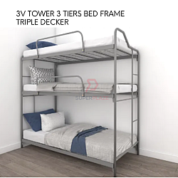 3V 3 Tiers Bed Frame Tower Triple Decker Bed Bunk Single Size Hostel Homestay Bed Frame