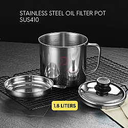 1.8 Liters SUS410 Stainless Steel Oil Filter Pot Separator Strainer Pot Oil Dripping Leakproof Storage Pot