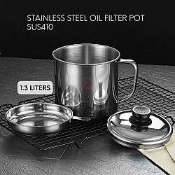 1.3 Liters SUS410 Stainless Steel Oil Filter Pot Separator Strainer Pot Oil Dripping Leakproof Storage Pot