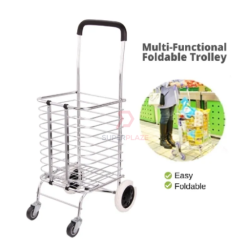 4 Wheels 207 Foldable Aluminium Shopping Cart Carbon Steel Market Trolley Travel Cart