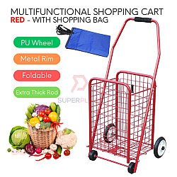 Red Color With Shopping Bag Multifunctional Epoxy Metal Market Shopping Cart Trolley