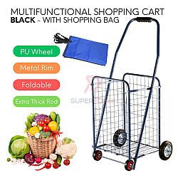 Black Color With Shopping Bag Multifunctional Epoxy Metal Market Shopping Cart Trolley