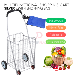 Silver Color With Shopping Bag Multifunctional Epoxy Metal Market Shopping Cart Trolley