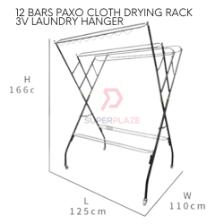 12 Bars 3V Paxo Cloth Drying Rack Outdoor Laundry Hanger Blanket Towel Dryer