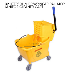 32 Liters XL Mop Wringer Pail Mop Bucket Cart Janitor Cleaner Cart Casters Mop