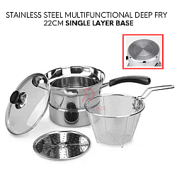  Single Layer Base 22cm Stainless Steel Multi Functional Pot Deep Fry Boil Steam Cooking Pot