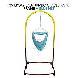 Frame Plus Blue Net With Wheels 3V Epoxy Baby Hanger Jumbo Cradle Cot Stand Roller Rack 