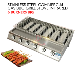 Big 6 Burners Stainless Steel Commercial Gas BBQ Grill Stove Infrared Burner Cooker