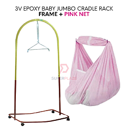 Frame Plus Pink Net With Wheels 3V Epoxy Baby Hanger Jumbo Cradle Cot Stand Roller Rack 