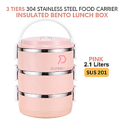 Pink Color 3 Tiers 201 Portable Stainless Steel Food Storage Carrier Insulated Bento Lunch Box