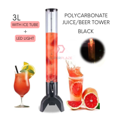 Black 3L With Ice Tube Plus LED Light Polycarbonate Juice Tower Beer Cocktail Cold Drink ABS Beverage Dispenser