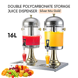 Silver Mix Gold 16L Double Polycarbonate Juice Dispenser Ice Chamber Beverage Storage Buffet Dispenser