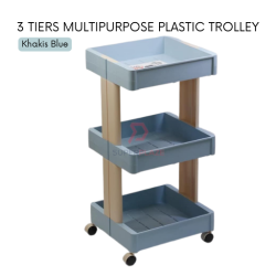 Khakis Blue Lava Multipurpose Plastic Trolley Portable Cart Side Table Kitchen Storage Rack Shelve