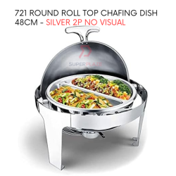 Silver 2P No Visual 48cm Stainless Steel Polished Round Roll Top Chafing Dish Buffet Set Catering Dishes Server
