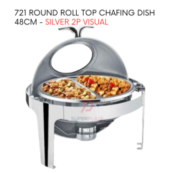 Silver 2P Visual 48cm Stainless Steel Polished Round Roll Top Chafing Dish Buffet Set Catering Dishes Server