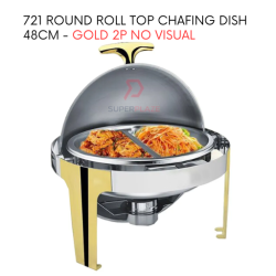 Gold 2P No Visual 48cm Stainless Steel Polished Round Roll Top Chafing Dish Buffet Set Catering Dishes Server