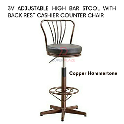 Copper Hammertone BA703 3V Adjustable High Bar Stool With Back Rest Cashier Counter Chair