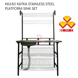 3V Katka Stainless Steel Platform Sink Set Powder Coating Steel Stand Kitchen Drainer Rack