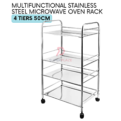 50cm 4 Tiers Stainless Steel Microwave Oven Rack Multifunctional Desktop Floor Rack Side Table Cart Trolley