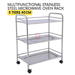 40cm 3 Tiers Stainless Steel Microwave Oven Rack Multifunctional Desktop Floor Rack Side Table Cart Trolley