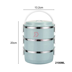Blue Color 3 Tiers 201 Portable Stainless Steel Food Storage Carrier Insulated Bento Lunch Box