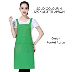 Green Solid Color H Back Self Tie Apron Bib Pocket Kitchen Chef Apron Workshop Art Bakery Apron