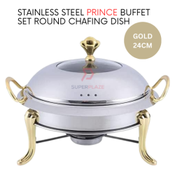 24cm Gold Stainless Steel Prince Buffet Set Round Chafing Dish Serving Dome Tray Catering Server