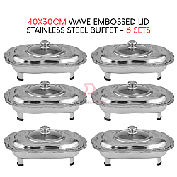 6 Sets 40x30cm Wave Embossed Stainless Steel Buffet Set Catering Serving Tray Food Pan