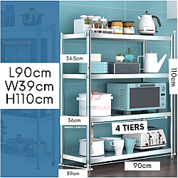 4 Tiers 90cm Stainless Steel Kitchen Rack Galvanized Multifunctional Microwave Oven Storage Rack