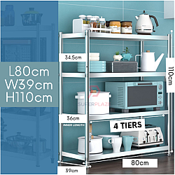 4 Tiers 80cm Stainless Steel Kitchen Rack Galvanized Multifunctional Microwave Oven Storage Rack