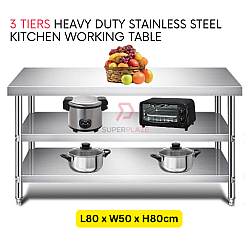 L80xW50xH80cm 3 Tiers Stainless Steel Kitchen Table Storage Heavy Duty Cooking Table Rack