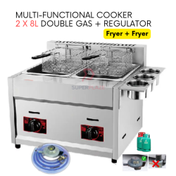 Fryer 2 x 8L With Regulator Set Double Gas Multi Functional Cooker Gas Ventilation Deep Fryer Cooker