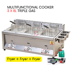 Fryer 3 x 8L Triple Gas Commercial Multifunctional Ventilation Cooker Deep Fryer
